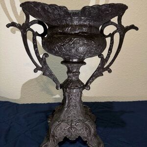 Vintage Style Ornate Metal Pedestal Urn With Scroll Handles – Classic Decor ￼